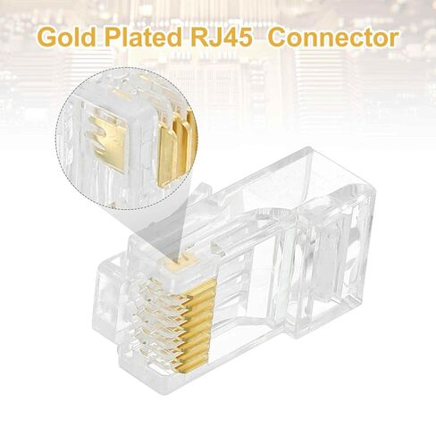 MECCANIXITY 100pcs Cat6 RJ45 Pass Through Connectors, RJ45 Crimp Connector 8P8C Gold Plated Modular Plugs for Solid or Stranded UTP Ethernet Cable in Saudi Arabia