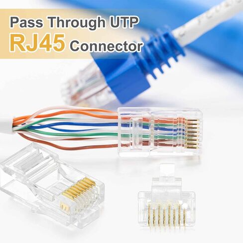 MECCANIXITY 100pcs Cat6 RJ45 Pass Through Connectors, RJ45 Crimp Connector 8P8C Gold Plated Modular Plugs for Solid or Stranded UTP Ethernet Cable in Saudi Arabia