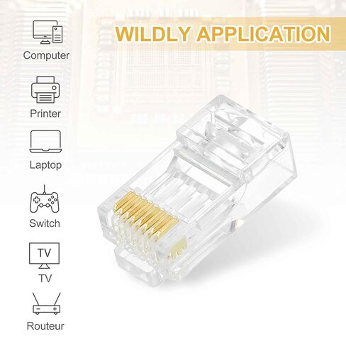 MECCANIXITY 100pcs Cat6 RJ45 Pass Through Connectors, RJ45 Crimp Connector 8P8C Gold Plated Modular Plugs for Solid or Stranded UTP Ethernet Cable in Saudi Arabia