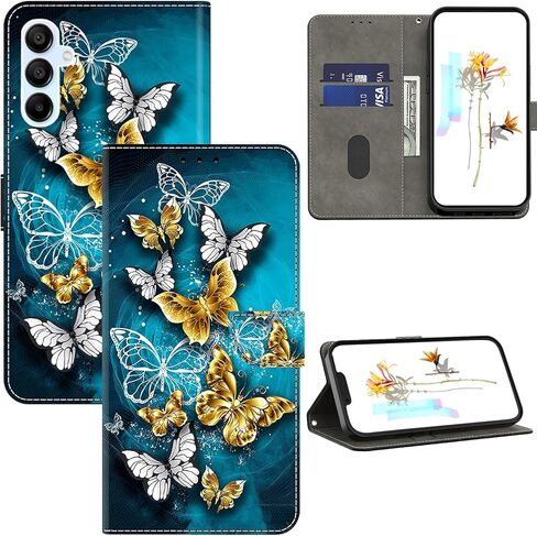 ALILANG for Samsung Galaxy A15 5G/4G Wallet Case with Credit Card Holder, Flip Book Style PU Leather Magnetic Closure Protective Cover for Samsung A15 Phone Case -Green Butterfly in Saudi Arabia