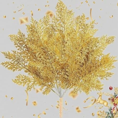 6PCS Christmas Glitter Artificial Pine Branches Xmas Tree Hanging Ornament Leaves Fake Plants Flower New Year Home Decoration (Silver-6Pcs) in Saudi Arabia