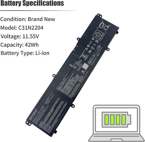 بطارية كمبيوتر محمول 42Wh C31N2204 متوافقة مع Asus Vivobook Go 14 E1404FA / Vivobook Go 14 E1404GA Series Notebook 0B200-04330000 3ICP5/58/78 [11.55V 3640mAh 3-Cell] in Kuwait