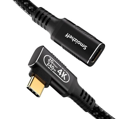 كابل تمديد USB-C بطول 10 أقدام/3 أمتار، تصميم بزاوية يمنى 90 درجة، 20 جيجابت في الثانية USB 3.2 الجيل الثاني وشحن PD بقوة 240 وات، فيديو 4K عند 60 هرتز، موسع من النايلون المضفر ذكر إلى أنثى للمسرح المنزلي، والشاشة، والكمبيوتر المحمول، وM_acBook. in Saudi Arabia