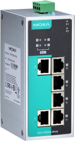 MOXA EDS-P206A-4POE محول إيثرنت غير مُدار مع 2 منافذ 10/100BaseT(X)، 4 منافذ PoE، -10 إلى 60 درجة مئوية درجة حرارة التشغيل | سلسلة EDS-P206A in Saudi Arabia