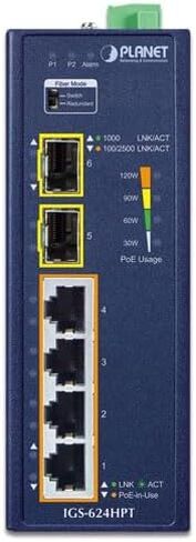 IGS-624HPT - محول إيثرنت صناعي ذو 4 منافذ 10/100/1000T 802.3at PoE + 2 منفذ 100/1000/2500X SFP. (كوكب) in Saudi Arabia