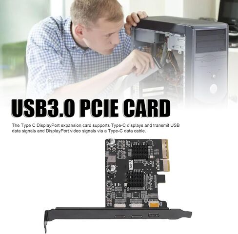 بطاقة توسيع من النوع C، بطاقة PCIe USB 3.0 10G مع DisplayPort Video 4K 60 هرتز، تدعم محطة إرساء Type C إلى USB VGA Ethernet لأجهزة الكمبيوتر المكتبية in Kuwait