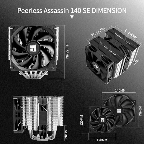 Thermalright Peerless Assassin 140 SE CPU Air Cooler,High Performance Twin Tower Radiator, with 12cm and 14cm CPU Fan, Come with Top Sheet,for AMD:AM4/AM5, Intel LGA1150/1151/1200/1851/1700 in Saudi Arabia