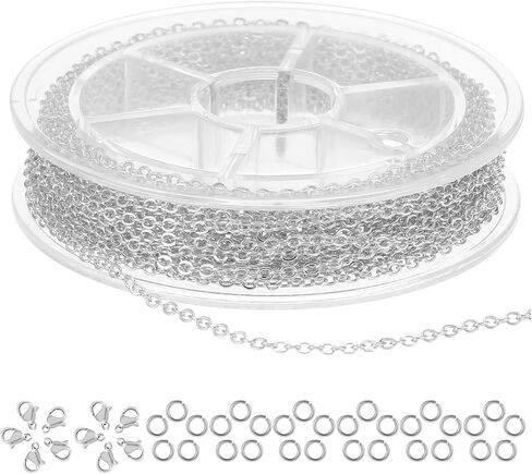 9.8 قدم سلسلة من الفولاذ المقاوم للصدأ لصنع المجوهرات ، وسلاسل الكبلات ارتباط القلادة الفضية مع 10 مشابك جراد البحر و 30 حلقات القفزة المفتوحة ، و Sarm Sudclet for Men Women Craft Craft - 1.5mm - in Kuwait