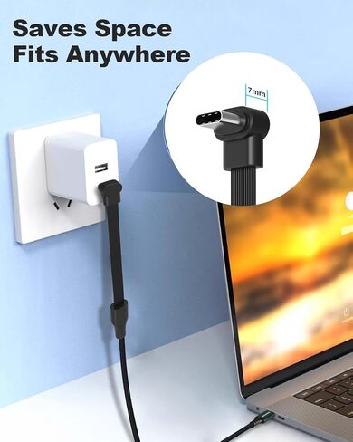 كابل USB C إلى USB C بطول 6.6 أقدام، 60 وات بزاوية قائمة 90 درجة شحن سريع USB C، نقل بيانات عالي السرعة متوافق مع iPhone 17/16/15 Pro Max وMacBook وSamsung وSteam Deck وCarplay وTesla Model Y in Kuwait