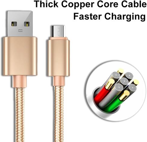 6FT USB Cable, High Speed Android Charging Cable, Long Nylon Braided Sync and Fast Charging Cord for Samsung Galaxy S7 Edge/S6/Tablet, Kindle Fire, MP3, PS4, Gold in Saudi Arabia