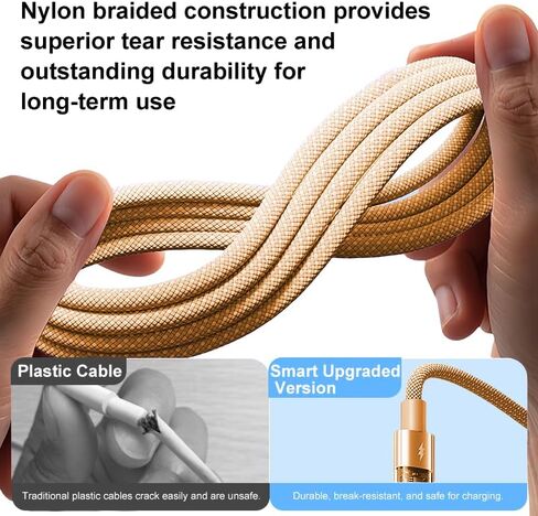 6FT USB Cable, High Speed Android Charging Cable, Long Nylon Braided Sync and Fast Charging Cord for Samsung Galaxy S7 Edge/S6/Tablet, Kindle Fire, MP3, PS4, Gold in Saudi Arabia