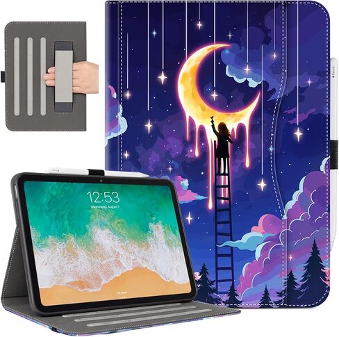 Vimorco Case for iPad (A16) 11th Generation 11 Inch 2025, Document Card Pocket iPad 10th Generation 10.9 Inch Case with Hand Strap, PU Leather Protective Cover Auto Sleep/Wake (Moon Girl) in Saudi Arabia