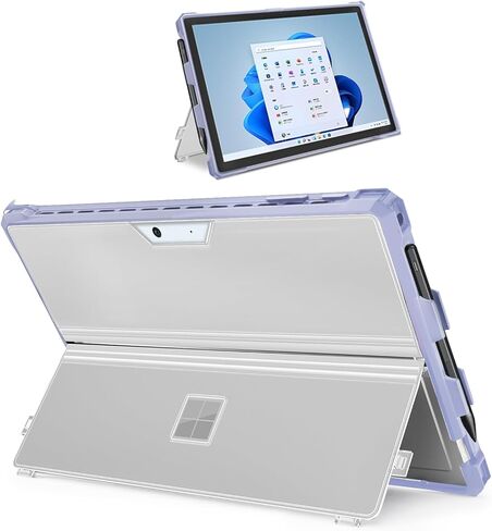 Case Fit 12.3" Microsoft Surface Pro 7 Plus/7/6/5/4/LTE, Protective Rugged Cover Case, with Stylus Pen Holder, Compatible with Type Cover Keyboard,Transparently&Purple in Saudi Arabia
