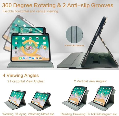 حافظة Vimorco الدوارة لجهاز iPad A16 الجيل الحادي عشر/العاشر 2025/2022، حافظة iPad A16 الجيل الحادي عشر/العاشر تدور 360 درجة، 4 زوايا رؤية، حامل قلم رصاص/حزام يد/جيب، فراشة زهرة سوداء in Kuwait