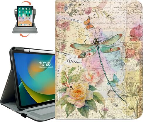 حافظة Vimorco الدوارة لجهاز iPad A16 الجيل الحادي عشر/العاشر 2025/2022، حافظة iPad A16 الجيل الحادي عشر/العاشر تدور 360 درجة، 4 زوايا رؤية، حامل قلم رصاص/حزام يد/جيب، فراشة زهرة سوداء in Kuwait