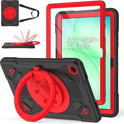 for Samsung Galaxy Tab A11 Plus/A9 Plus case with Screen Protector/ 360° Rotating Stand/Shoulder Strap Full Body Rugged Cover for Galaxy Tab A11+ Plus/A9+ Plus 11 inch 2025/2023 Released in Saudi Arabia