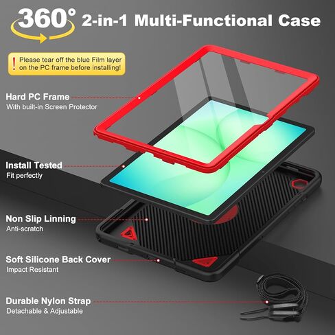 for Samsung Galaxy Tab A11 Plus/A9 Plus case with Screen Protector/ 360° Rotating Stand/Shoulder Strap Full Body Rugged Cover for Galaxy Tab A11+ Plus/A9+ Plus 11 inch 2025/2023 Released in Saudi Arabia