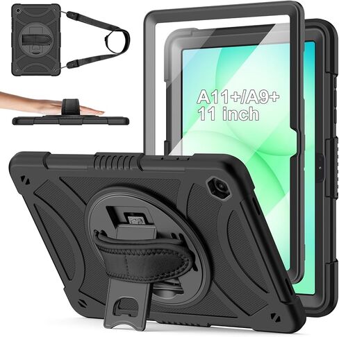 for Samsung Galaxy Tab A11 Plus/A9 Plus case with Screen Protector/ 360° Rotating Stand/Shoulder Strap Full Body Rugged Cover for Galaxy Tab A11+ Plus/A9+ Plus 11 inch 2025/2023 Released in Saudi Arabia