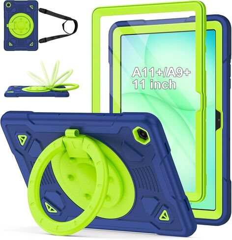for Samsung Galaxy Tab A11 Plus/A9 Plus case with Screen Protector/ 360° Rotating Stand/Shoulder Strap Full Body Rugged Cover for Galaxy Tab A11+ Plus/A9+ Plus 11 inch 2025/2023 Released in Saudi Arabia