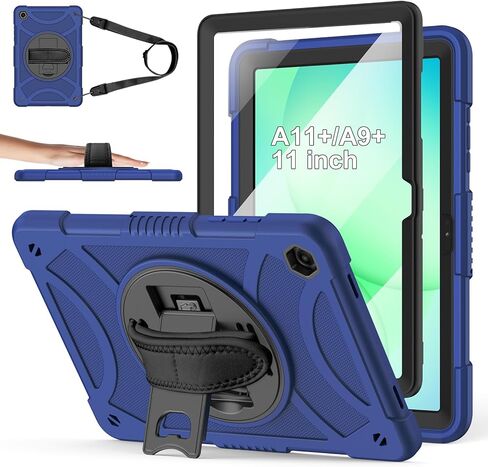 for Samsung Galaxy Tab A11 Plus/A9 Plus case with Screen Protector/ 360° Rotating Stand/Shoulder Strap Full Body Rugged Cover for Galaxy Tab A11+ Plus/A9+ Plus 11 inch 2025/2023 Released in Saudi Arabia