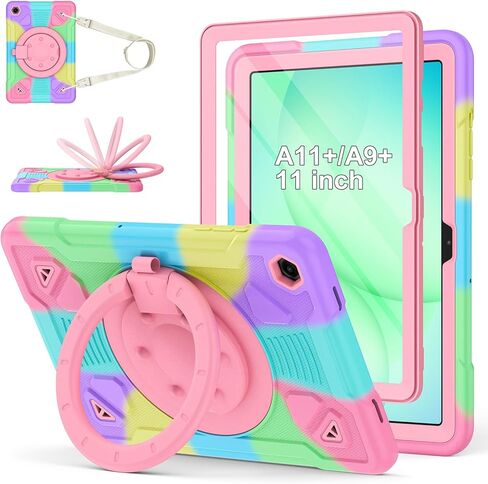 for Samsung Galaxy Tab A11 Plus/A9 Plus case with Screen Protector/ 360° Rotating Stand/Shoulder Strap Full Body Rugged Cover for Galaxy Tab A11+ Plus/A9+ Plus 11 inch 2025/2023 Released in Saudi Arabia