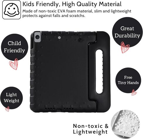 Dteck Kids Case for iPad 10.2 - Shockproof Rugged EVA Handle Stand Child Proof Case for iPad 9/8/7 Generation, Black in Kuwait