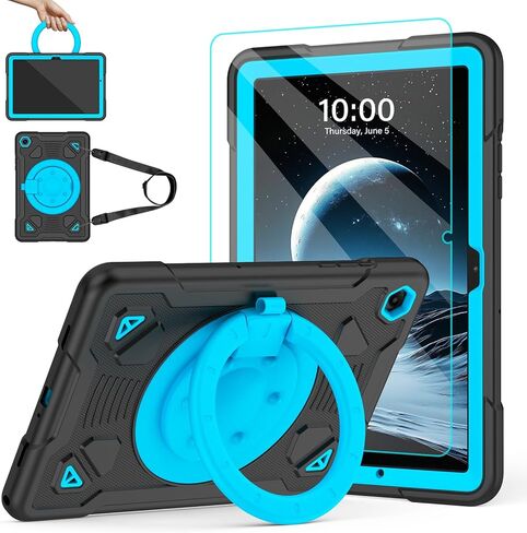 حافظة لجهاز Samsung Galaxy Tab A11+ Plus/ A9+ 11 بوصة 2025/2023 مع واقي شاشة 360 درجة وحامل قلم رصاص بحزام كتف، لجهاز Tab A11 Plus / A9 Plus حافظة تابلت للأطفال (أسود + أزرق) in Kuwait