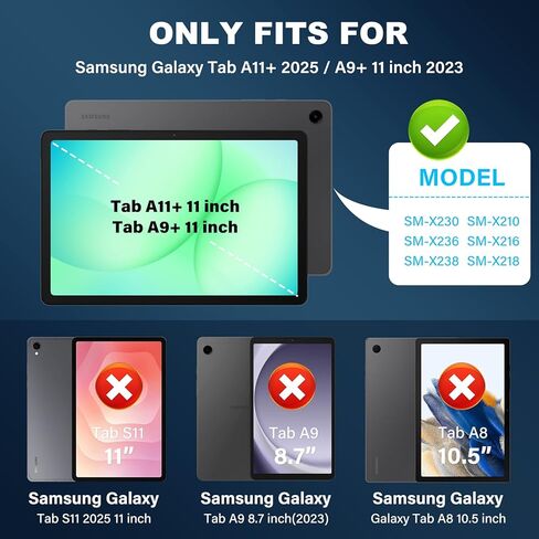 حافظة لجهاز Samsung Galaxy Tab A11+ Plus/ A9+ 11 بوصة 2025/2023 مع واقي شاشة 360 درجة وحامل قلم رصاص بحزام كتف، لجهاز Tab A11 Plus / A9 Plus حافظة تابلت للأطفال (أسود + أزرق) in Kuwait