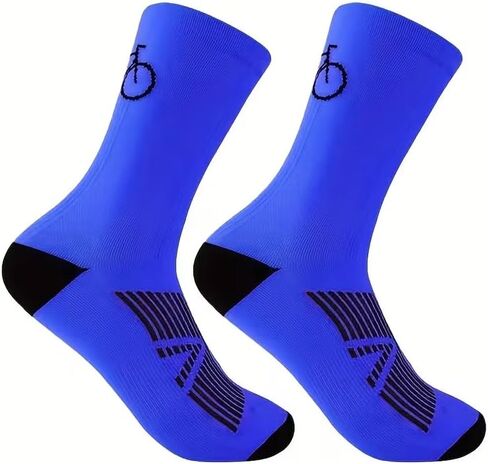 1 Pair Quick-Dry Cycling Socks for Men, Breathable, Anti-Slip Mid-Calf Athletic Socks for Running, Basketball, Football & Outdoor Sports, Green in Saudi Arabia