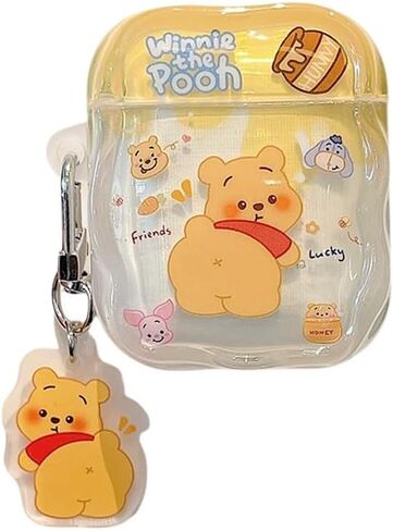 حافظة سماعات أذن IMD مع سحر سلسلة مفاتيح لـ Apple AirPods 1 2 3 4 Pro Winnie The Pooh Bear Hunny Honey Bee Eeyore Piglet Cartoon Anime Sweet Cute Lovely Adorable Kids Girls (لـ AirPods 4th) in Kuwait