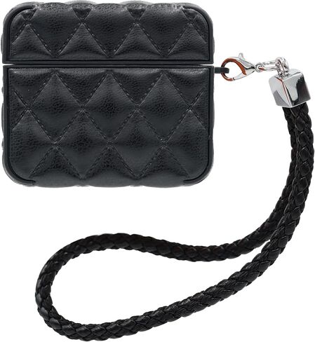 MC Fashion for AirPods 4 Case, Quilted PU Leather Protective Cover with Braided Lanyard Slim Diamond Pattern Compatible with AirPods 4th Gen (2024) (Black) in Saudi Arabia