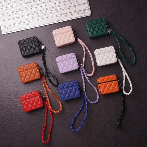 MC Fashion for AirPods 4 Case, Quilted PU Leather Protective Cover with Braided Lanyard Slim Diamond Pattern Compatible with AirPods 4th Gen (2024) (Black) in Saudi Arabia