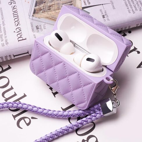MC Fashion for AirPods 4 Case, Quilted PU Leather Protective Cover with Braided Lanyard Slim Diamond Pattern Compatible with AirPods 4th Gen (2024) (Black) in Saudi Arabia