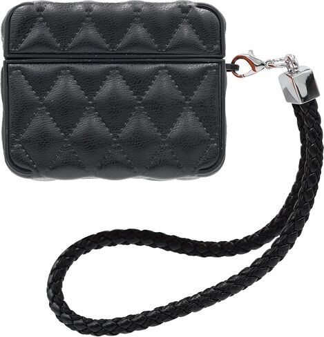 MC Fashion for AirPods 4 Case, Quilted PU Leather Protective Cover with Braided Lanyard Slim Diamond Pattern Compatible with AirPods 4th Gen (2024) (Black) in Saudi Arabia