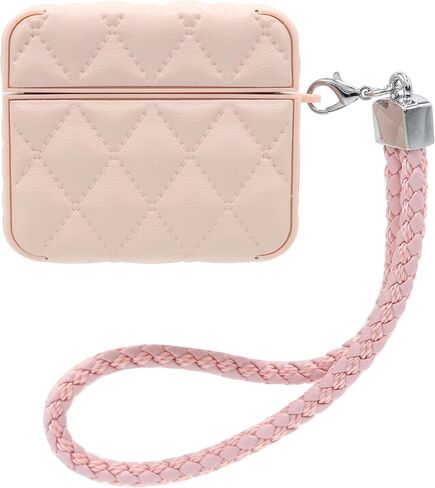 MC Fashion for AirPods 4 Case, Quilted PU Leather Protective Cover with Braided Lanyard Slim Diamond Pattern Compatible with AirPods 4th Gen (2024) (Black) in Saudi Arabia