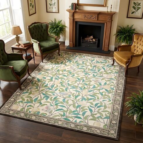 GarveeHome 8x10 Area Rugs for Living Room, Boho Leaf Rugs for Bedroom with Soft Low Pile, Non Slip Botanical Bird Large Washable Rug 8x10 for Dining Room Stain Resistant Brown Throw Rug in Saudi Arabia