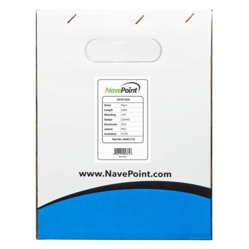 NavePoint Cat6 (CCA)، 500 قدم، أسود، كابل إيثرنت صلب، 550 ميجاهرتز، 23AWG 4 أزواج، زوج ملتوي غير محمي (UTP) 10 عبوات in Kuwait