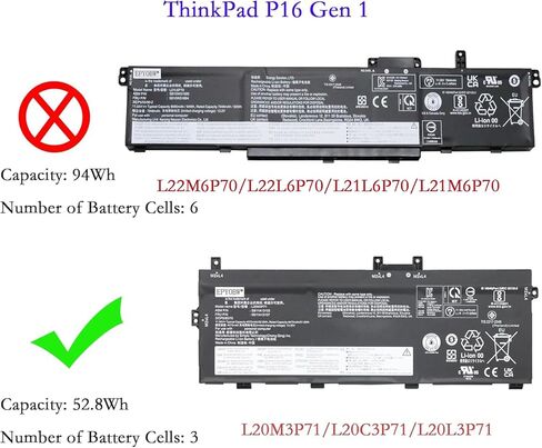 بطارية الكمبيوتر المحمول L20L3P71 52.8Wh 4548mAh 11.61V متوافقة مع Lenovo ThinkPad X13 Yoga Gen 2/3 / ThinkPad P16 Gen 1 Series SB11A14634 5B11A14635 L20C3P71 L20M3P71 in Kuwait