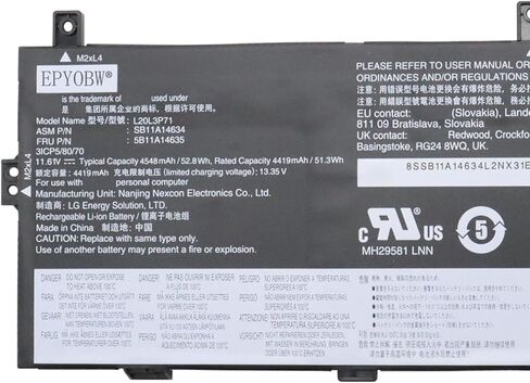 بطارية الكمبيوتر المحمول L20L3P71 52.8Wh 4548mAh 11.61V متوافقة مع Lenovo ThinkPad X13 Yoga Gen 2/3 / ThinkPad P16 Gen 1 Series SB11A14634 5B11A14635 L20C3P71 L20M3P71 in Kuwait