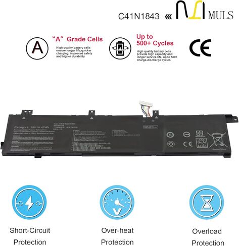MULS 42Wh C31N1843 Laptop Battery Replacement for ASUS VivoBook S14 S432FA S432FL Vivobook S15 S532FA S532FL X432FA X432FL X432FLC X532FL X532FLC X532FA S432FA-EB008T S532FA-DH55 S532FL-PB77 3640mAh in Saudi Arabia