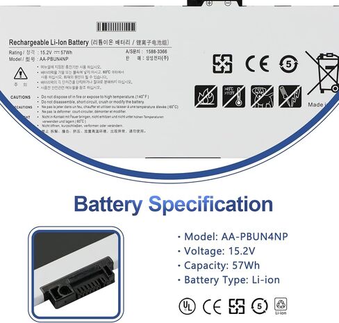 ANTIEE AA-PBUN4NP Laptop Battery for Samsung ATIV Book 9 Pro NP940Z5J NP940Z5L NP940Z5L-X01US NP940Z5L-X03US NP940Z5L-S03US Series NP9300AA AAPBUN4NP BA43-00374A 4ICP6/60/80 57Wh 15.2V in Saudi Arabia