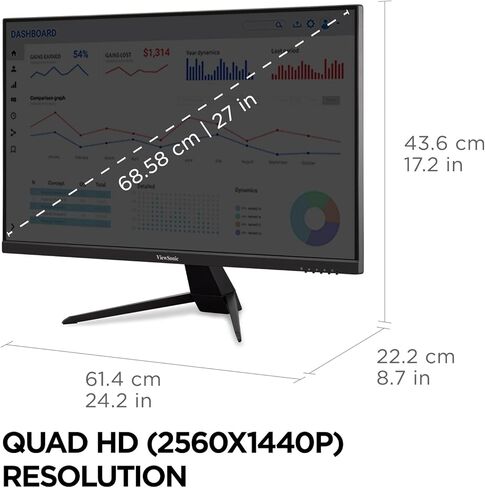 شاشة فيوسونيك VX2767U-2K مقاس 27 بوصة 1440 بكسل IPS مع 65 وات USB C ودعم محتوى HDR10 وHDMI وDP (متجدد) in Saudi Arabia