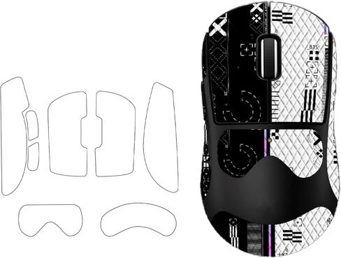 Anti-Slip Grip Tape for Logitech G PRO X Superlight 2 Mouse, Ultra-Thin Sweat-Absorbing Mouse Skin, Washable & Reusable Non-Slip Grip Sticker Set, Black & White Print in Saudi Arabia