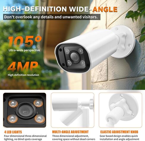 ciciglow 4MP Surveillance Camera, AI Human Detection 30m Night Vision IP66 H.265 Encoding, with POE Power Over Ethernet, for Outdoor Indoor Security Monitoring in Saudi Arabia