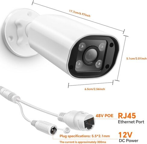 ciciglow 4MP Surveillance Camera, AI Human Detection 30m Night Vision IP66 H.265 Encoding, with POE Power Over Ethernet, for Outdoor Indoor Security Monitoring in Saudi Arabia