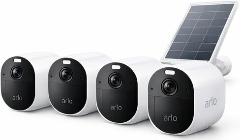 نظام أمان لاسلكي Arlo Pro 5S بأربع كاميرات مع لوحة شمسية - أبيض 2K HDR | خارجي | لاسلكي | شبكة Wi-Fi مزدوجة النطاق أقوى شبكة | تكبير 12X، صوت ثنائي الاتجاه، صفارة الإنذار، رؤية ليلية ملونة، بث مباشر in Kuwait
