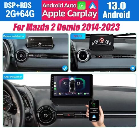 9-Inch Car Stereo Radio for Mazda 2 Demio 2014 2015 2016 2017 2018 2019 2020 2021 2022 2023 with Carplay & Android Auto Touch Screen Head Unit GPS Bluetooth WiFi DSP FM RDS + Backup Camera, 2+64GB in Kuwait