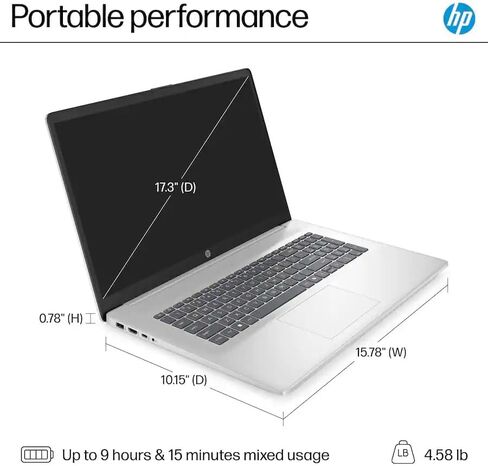 كمبيوتر محمول HP مقاس 17.3 بوصة FHD للطلاب والأعمال | AMD Ryzen 5 7520U | ذاكرة LPDDR5 سعة 16 جيجابايت | SSD سعة 1 تيرابايت | Wi-Fi 6 | Microsoft Office | Win11 Pro | فضي in Kuwait