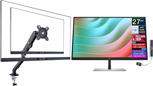 HP E27k G5 27" 4K UHD IPS USB-C Monitor with 5ms Response Time, Anti Glare, Flicker Free, VESA Mount (100mm), Displayport, HDMI & Dockztorm USB Port Expander, Black/Silver Color (6N4C4AA#ABA) in Saudi Arabia