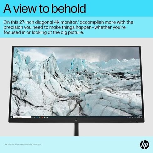 HP E27k G5 27" 4K UHD IPS USB-C Monitor with 5ms Response Time, Anti Glare, Flicker Free, VESA Mount (100mm), Displayport, HDMI & Dockztorm USB Port Expander, Black/Silver Color (6N4C4AA#ABA) in Saudi Arabia